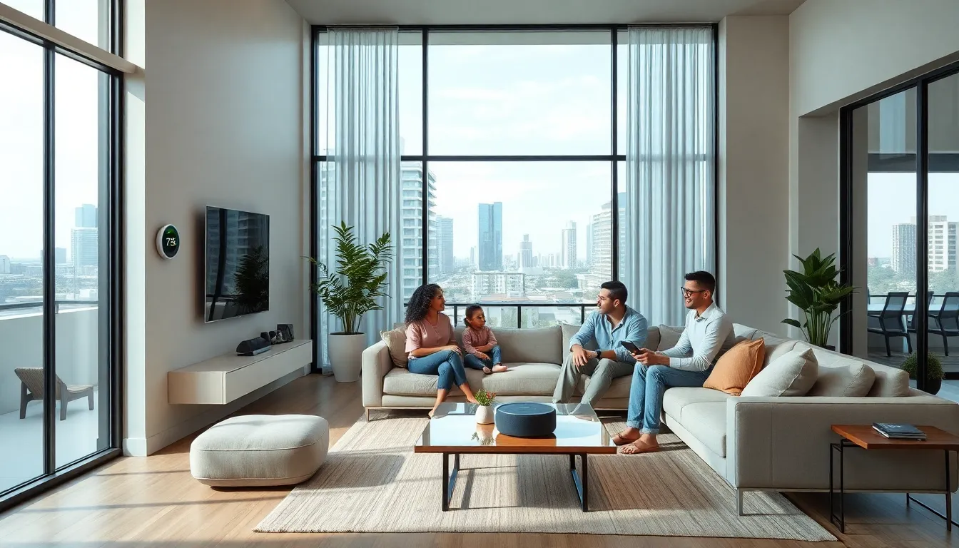 A diverse family enjoying a smart home environment in Houston.