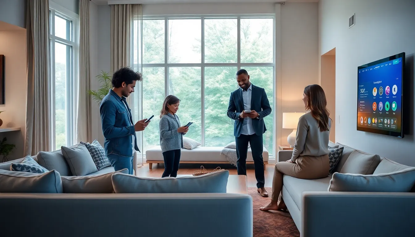 Modern living room illustrating Tesla smart home technology.
