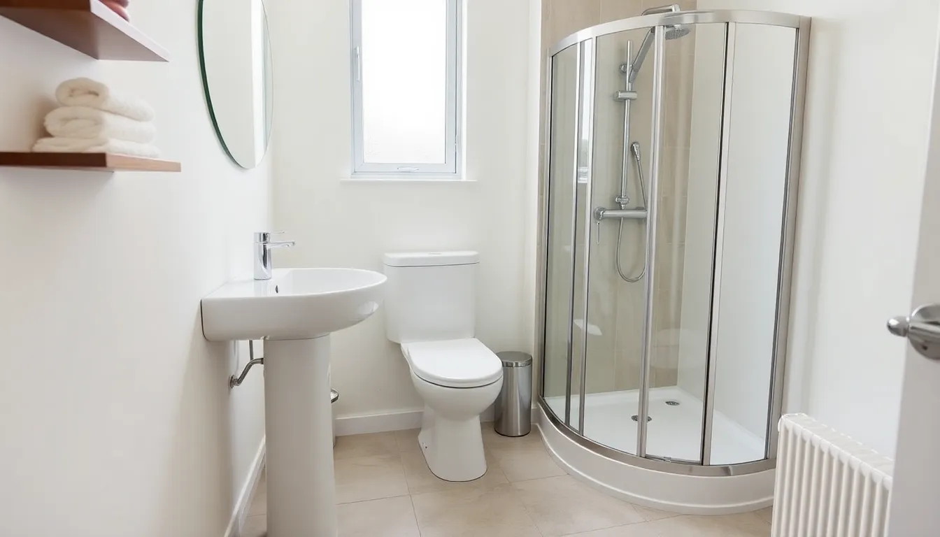 modern small bathroom suite with compact fixtures.